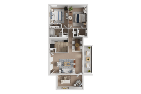 Floor plan for 2 beds, 1 bath, 927 sqft